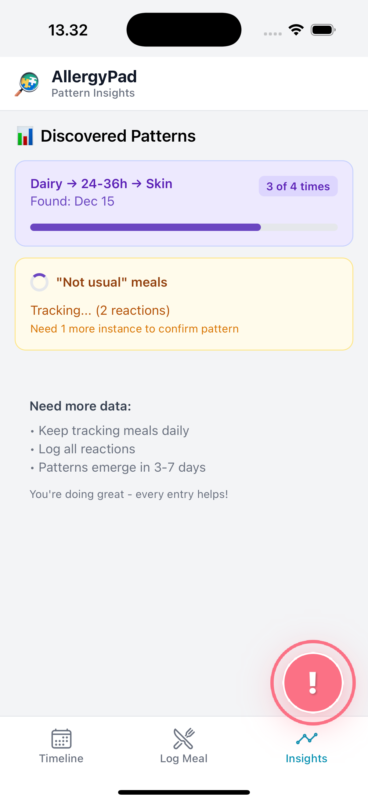 AllergySpot AI insights showing hidden allergy patterns